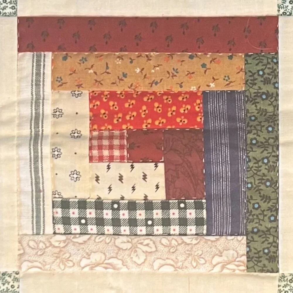 Handcrafted Hand Stitched Quilted Patchwork Log Cabin White Stars Table Topper
